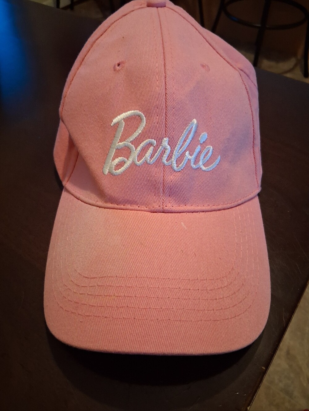 Barbie Pink Embroidered Logo Baseball Cap White Logo. One Size Fits Most